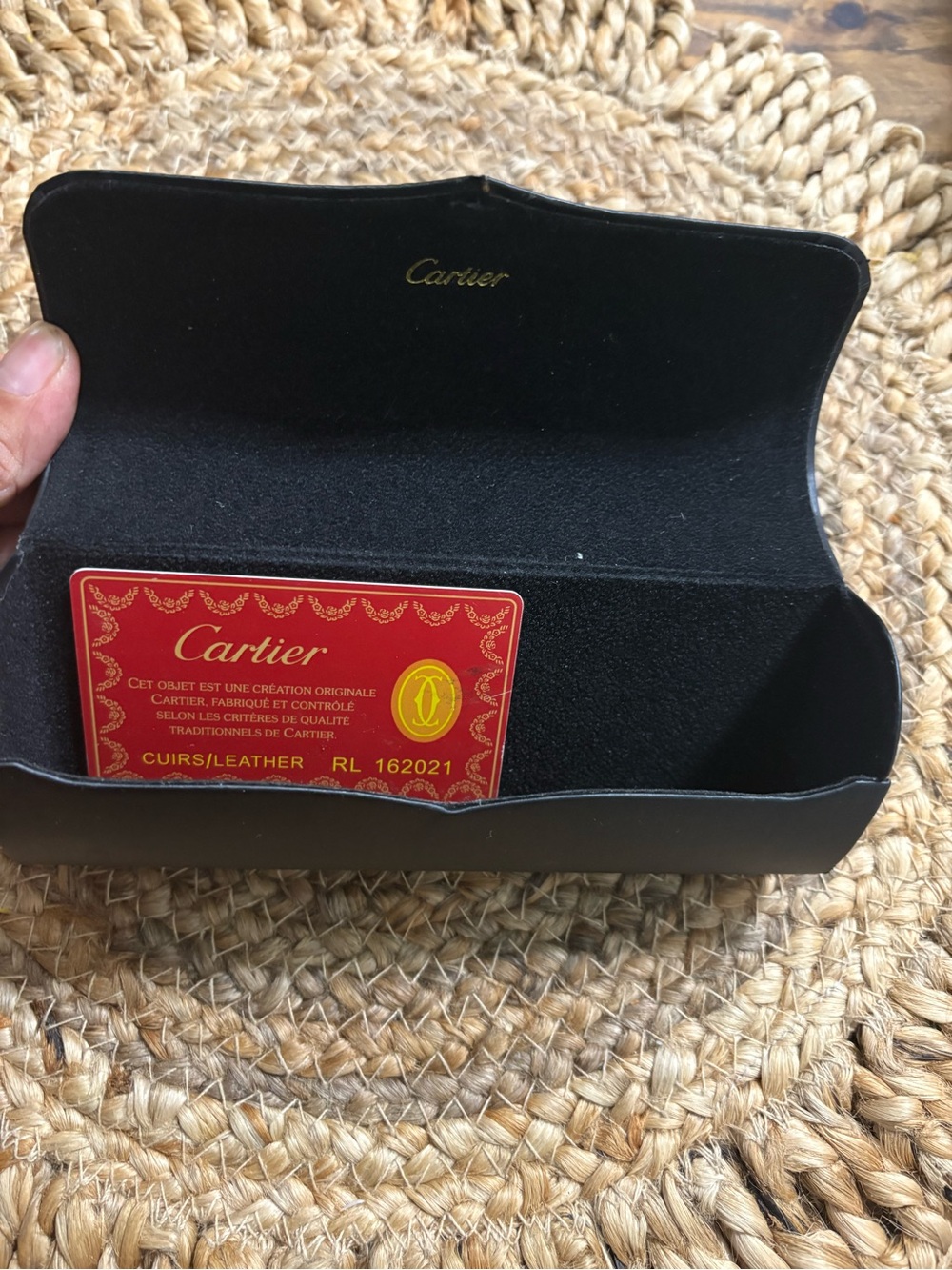 Cartier Black Leather Eyewear Case with Red Authenticity Card